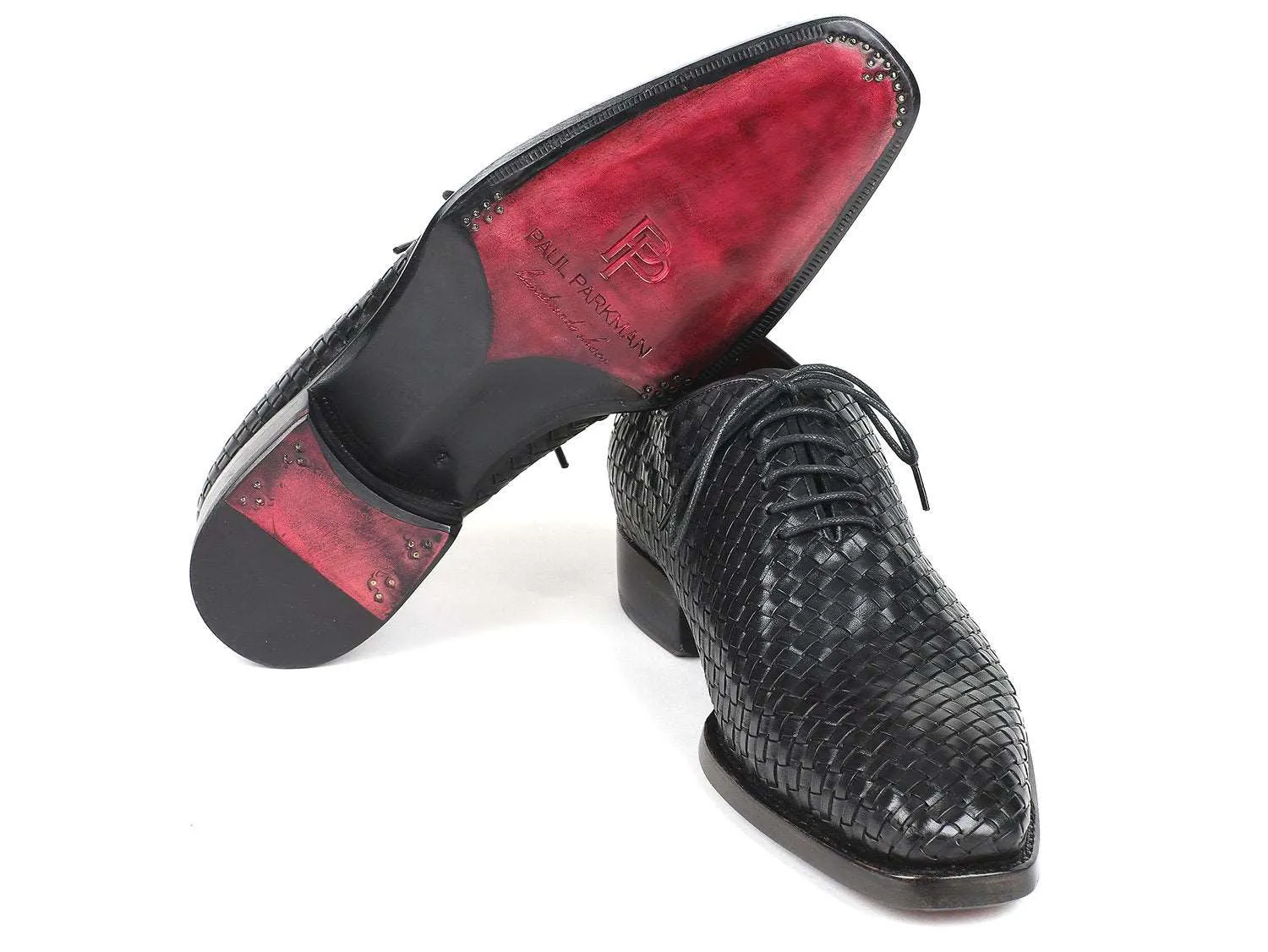 Paul Parkman Black Woven Leather Oxfords