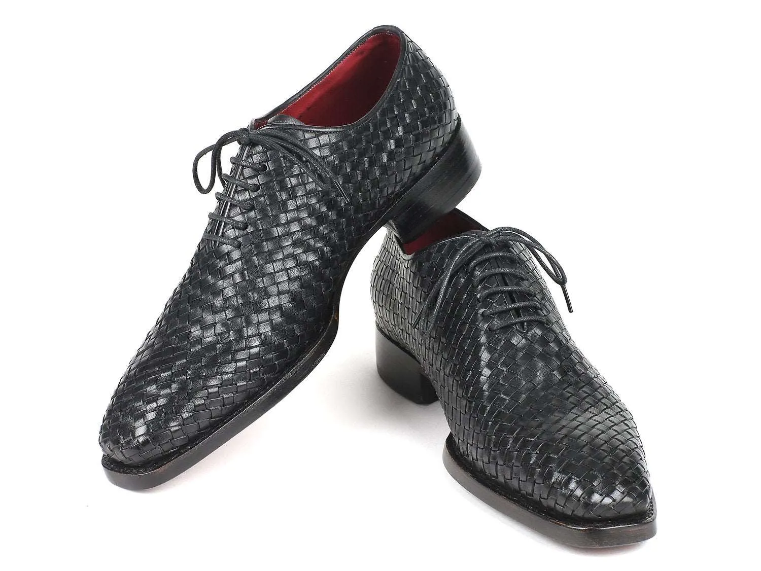 Paul Parkman Black Woven Leather Oxfords