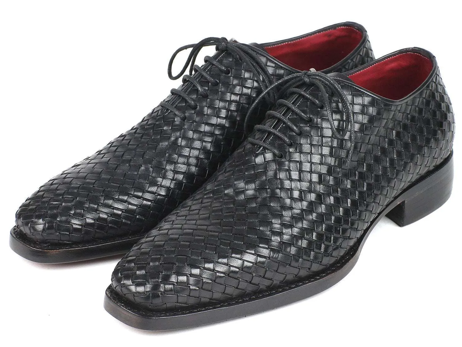 Paul Parkman Black Woven Leather Oxfords