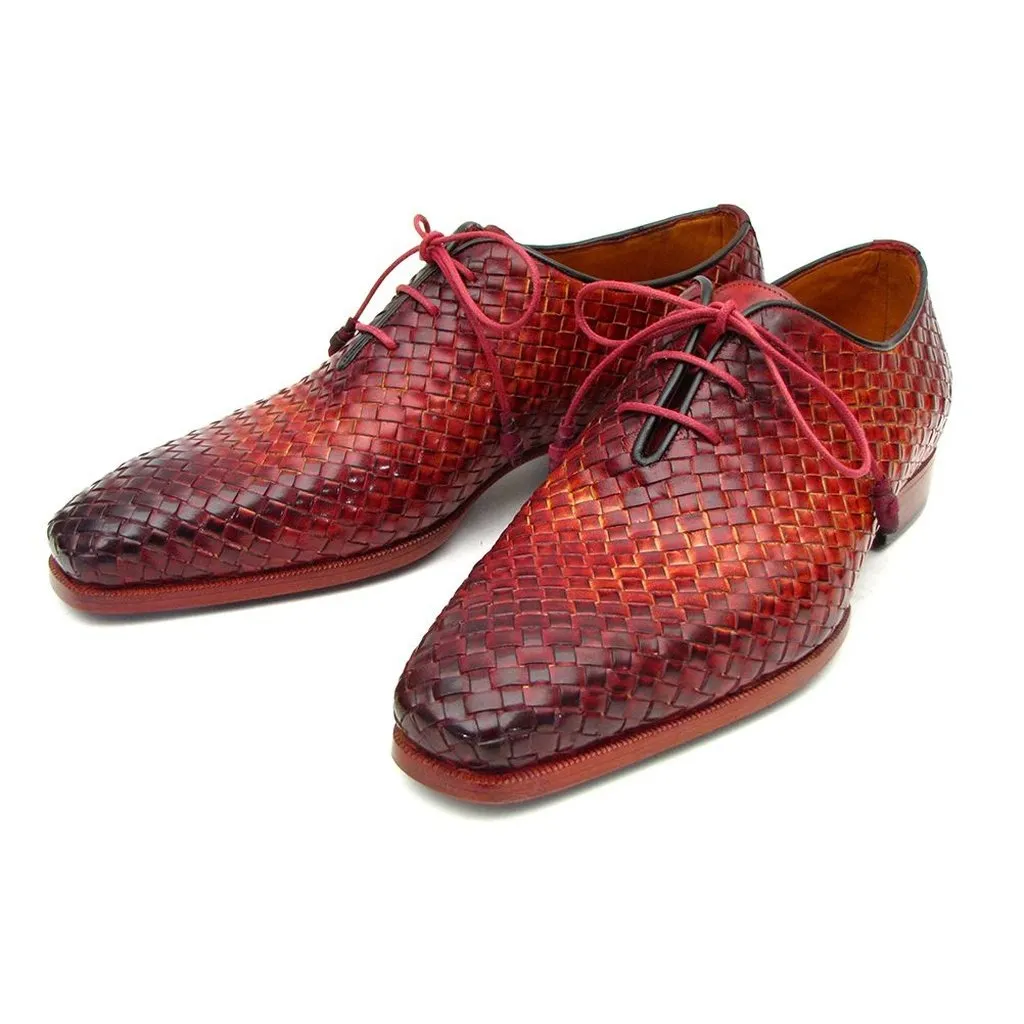 Paul Parkman Bordeaux & Tobacco Woven Leather Oxfords (ID#54HK42)