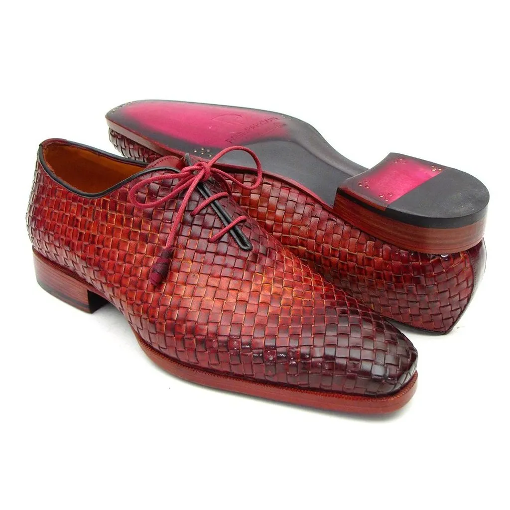 Paul Parkman Bordeaux & Tobacco Woven Leather Oxfords (ID#54HK42)
