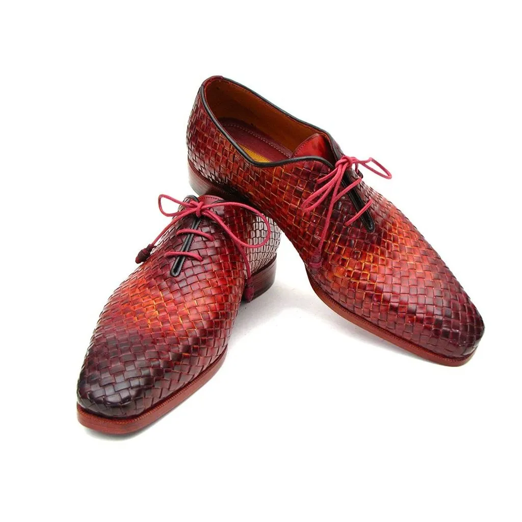 Paul Parkman Bordeaux & Tobacco Woven Leather Oxfords (ID#54HK42)