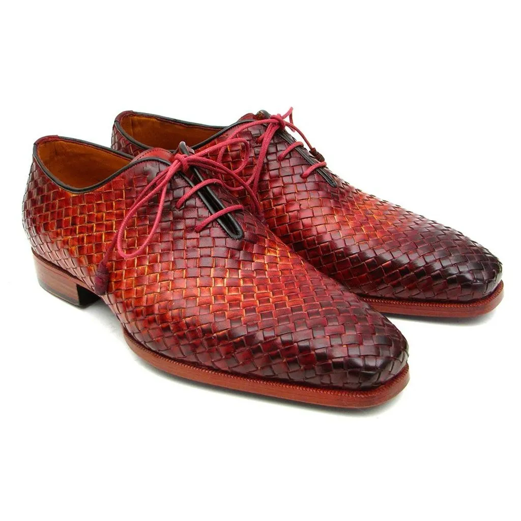Paul Parkman Bordeaux & Tobacco Woven Leather Oxfords (ID#54HK42)