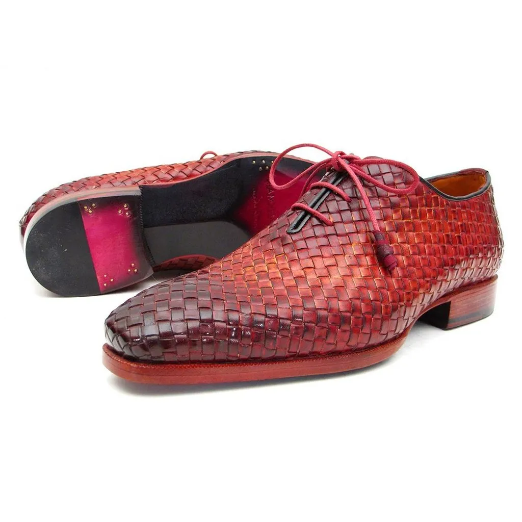 Paul Parkman Bordeaux & Tobacco Woven Leather Oxfords (ID#54HK42)