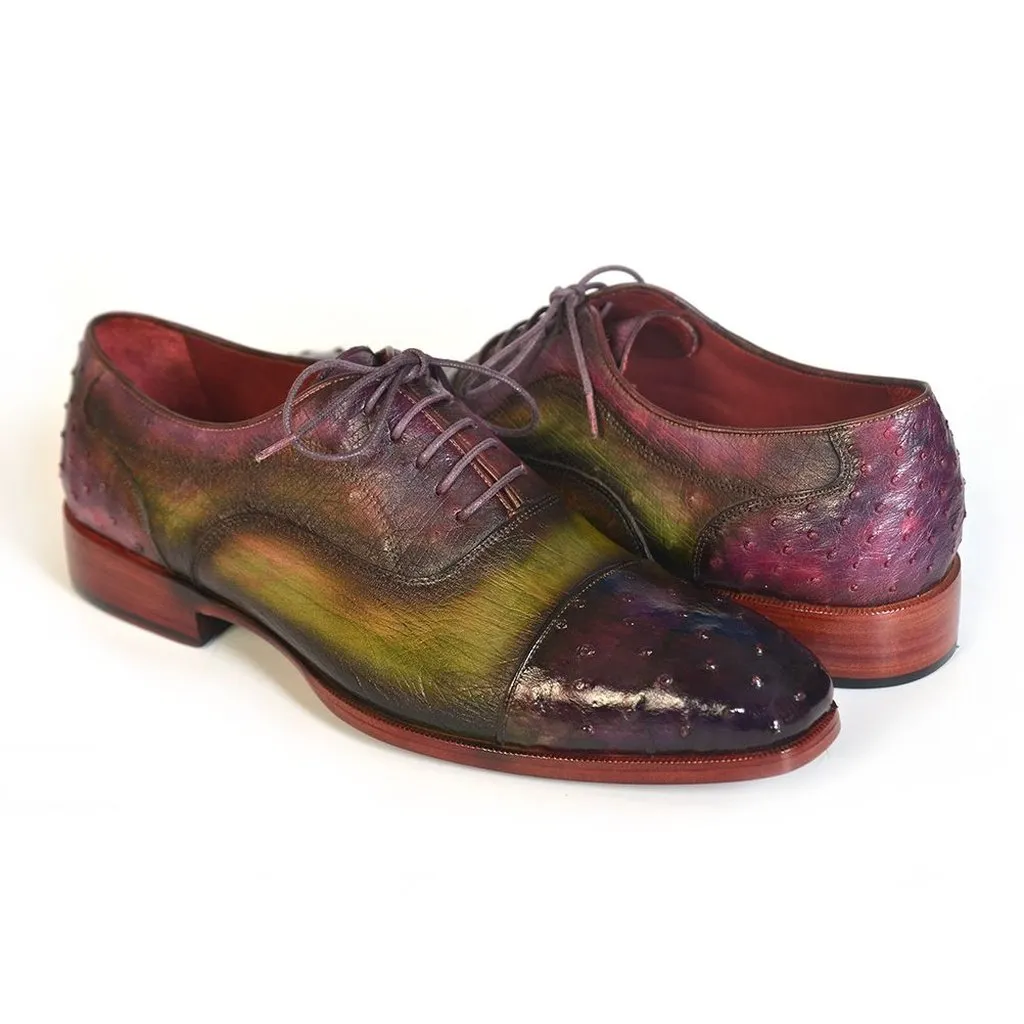 Paul Parkman Men's Genuine Ostrich Captoe Oxfords Green & Purple (ID#24XS11)