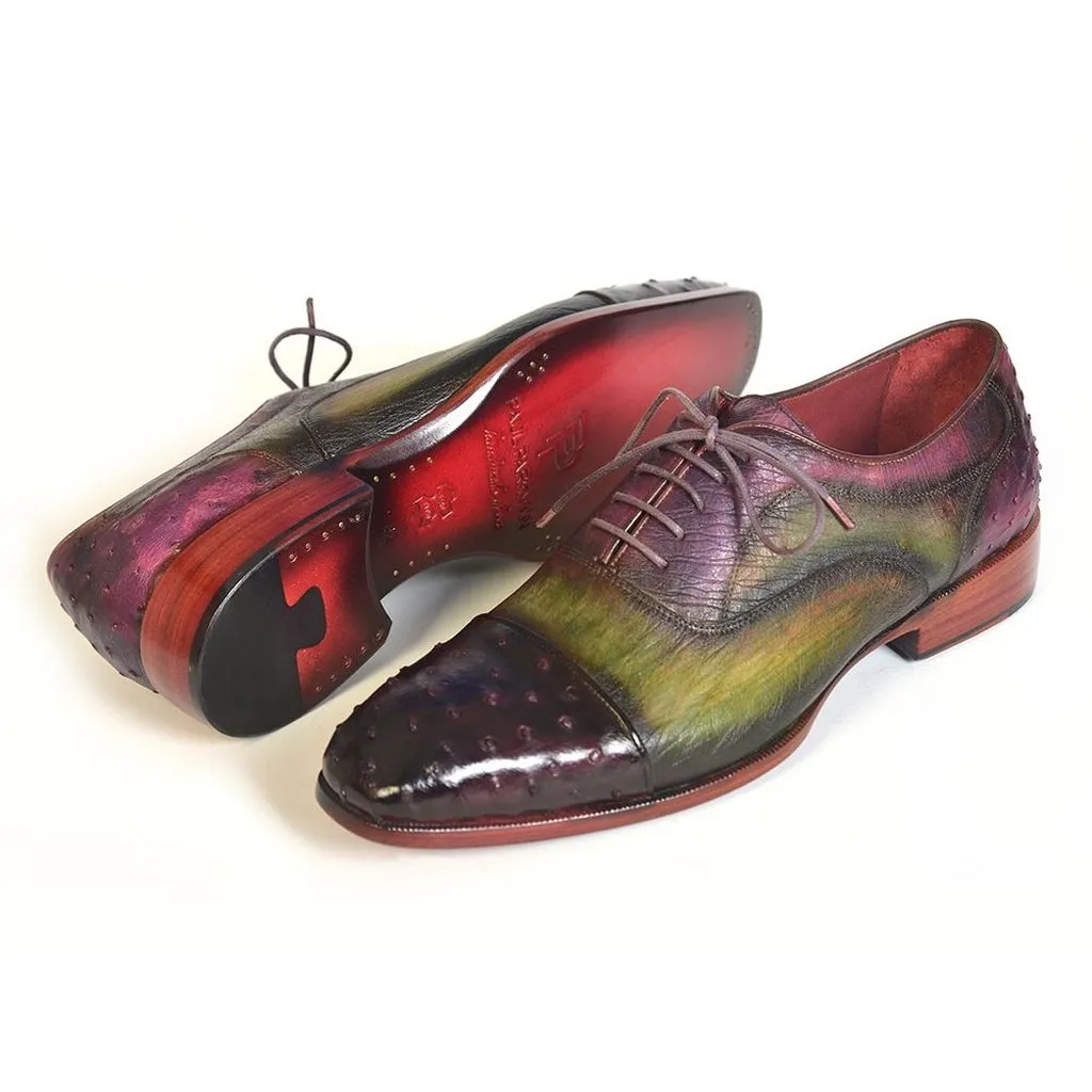 Paul Parkman Men's Genuine Ostrich Captoe Oxfords Green & Purple (ID#24XS11)