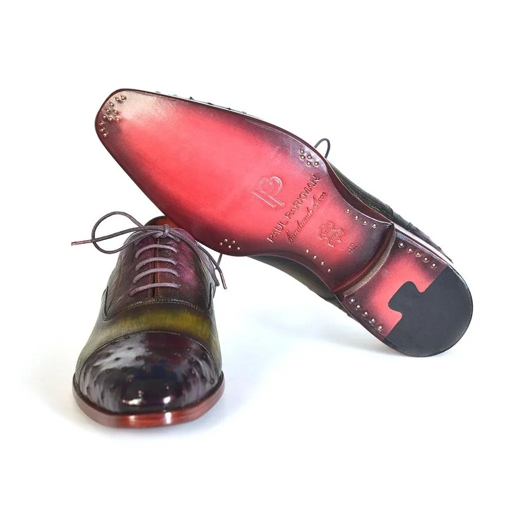 Paul Parkman Men's Genuine Ostrich Captoe Oxfords Green & Purple (ID#24XS11)