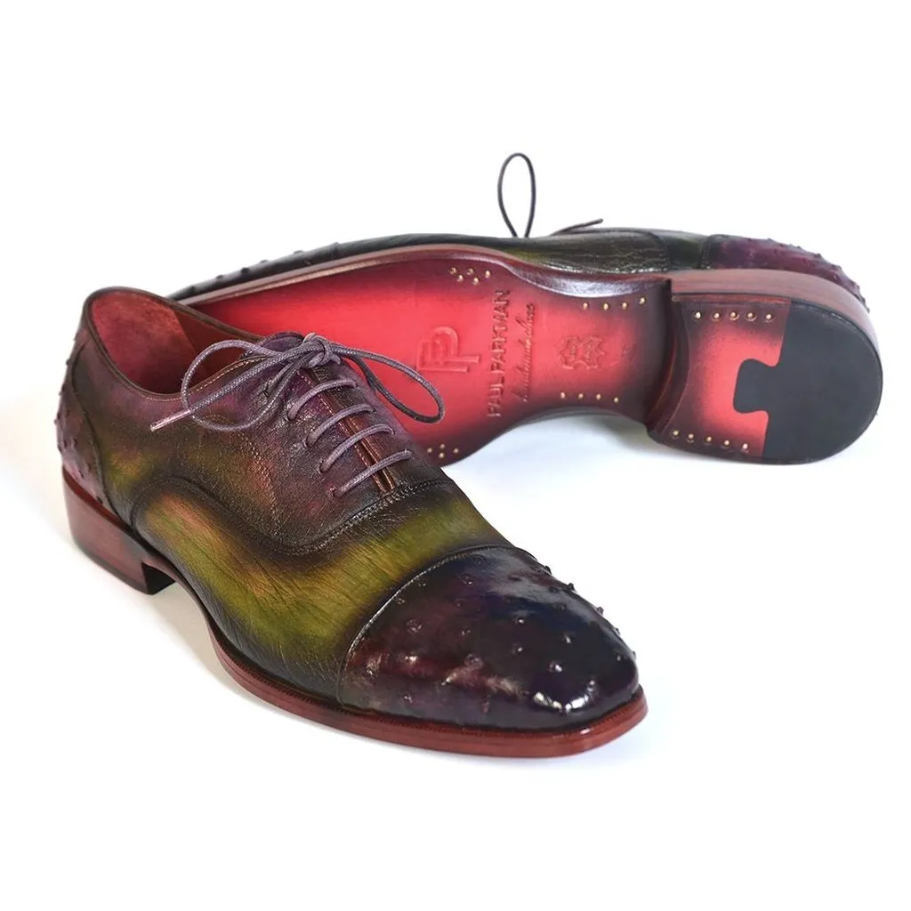 Paul Parkman Men's Genuine Ostrich Captoe Oxfords Green & Purple (ID#24XS11)