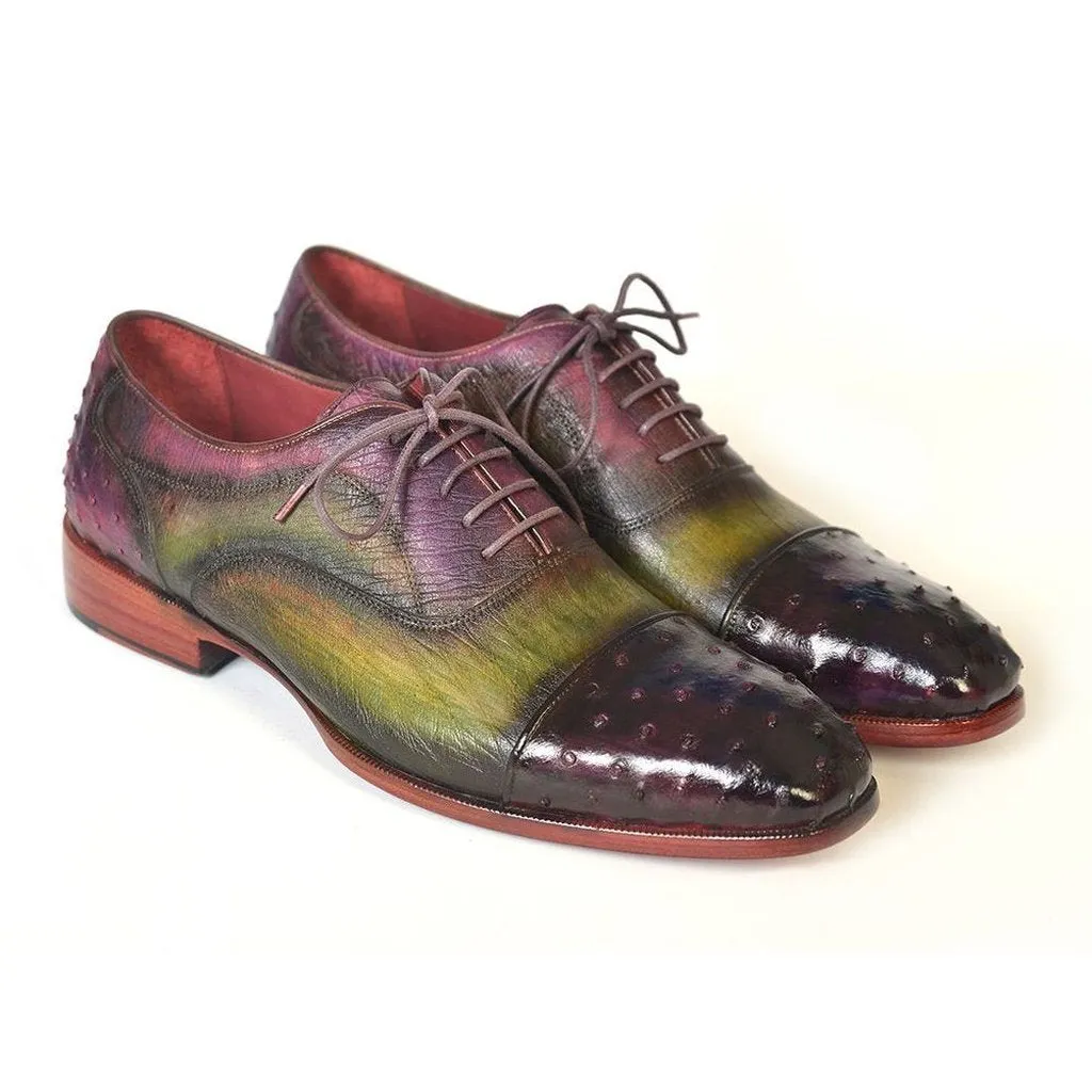 Paul Parkman Men's Genuine Ostrich Captoe Oxfords Green & Purple (ID#24XS11)