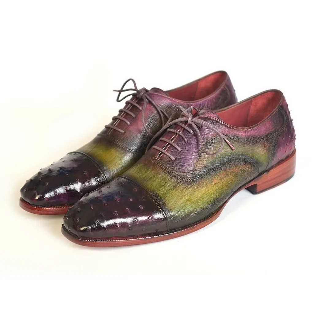 Paul Parkman Men's Genuine Ostrich Captoe Oxfords Green & Purple (ID#24XS11)