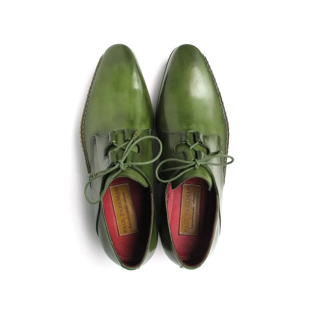 Paul Parkman Men's Ghillie Lacing Side Handsewn Dress Shoes - Green  (ID#022-GREEN)
