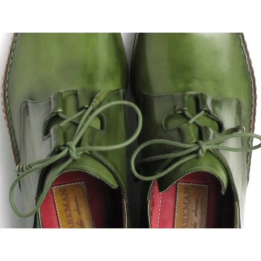 Paul Parkman Men's Ghillie Lacing Side Handsewn Dress Shoes - Green  (ID#022-GREEN)