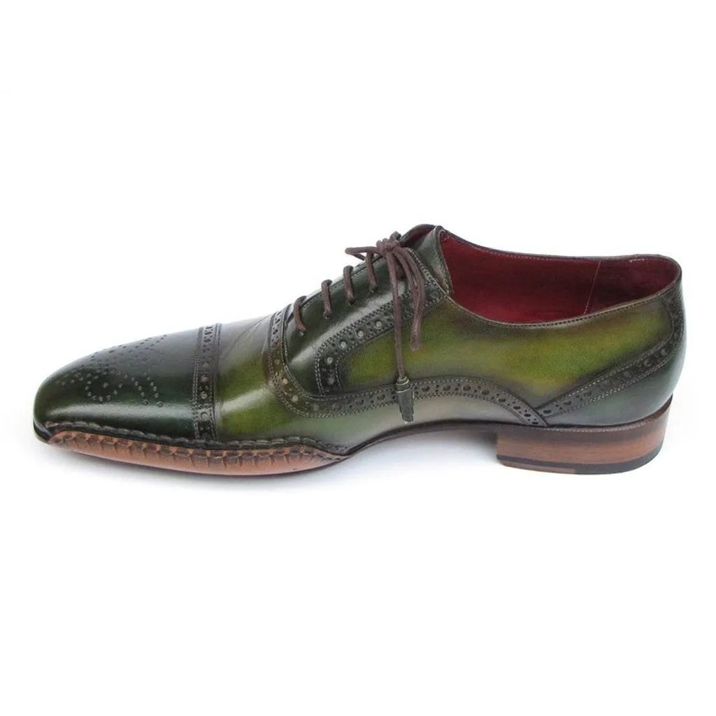 Paul Parkman Men's Side Handsewn Captoe Oxfords Green (ID#5032-GREEN)