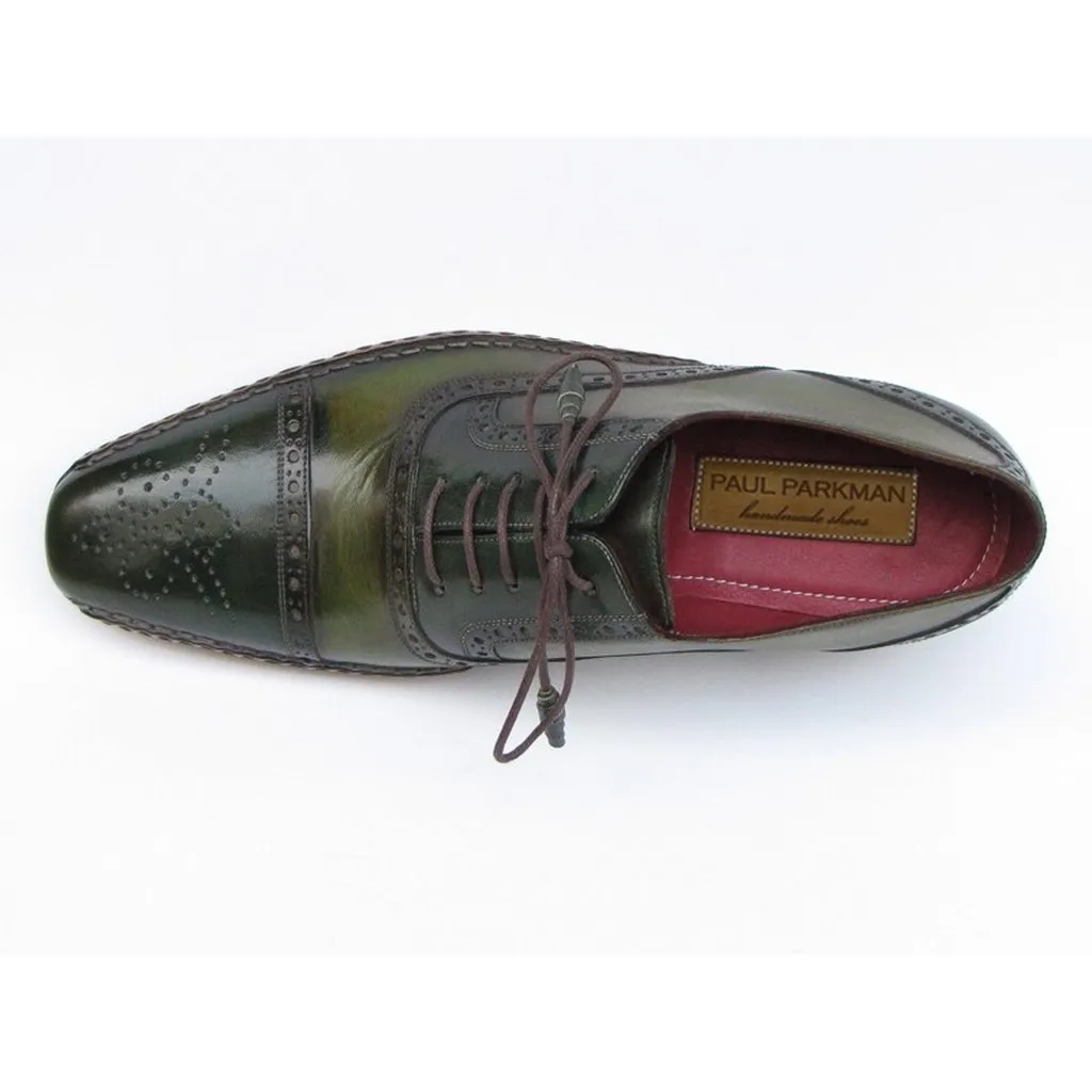 Paul Parkman Men's Side Handsewn Captoe Oxfords Green (ID#5032-GREEN)