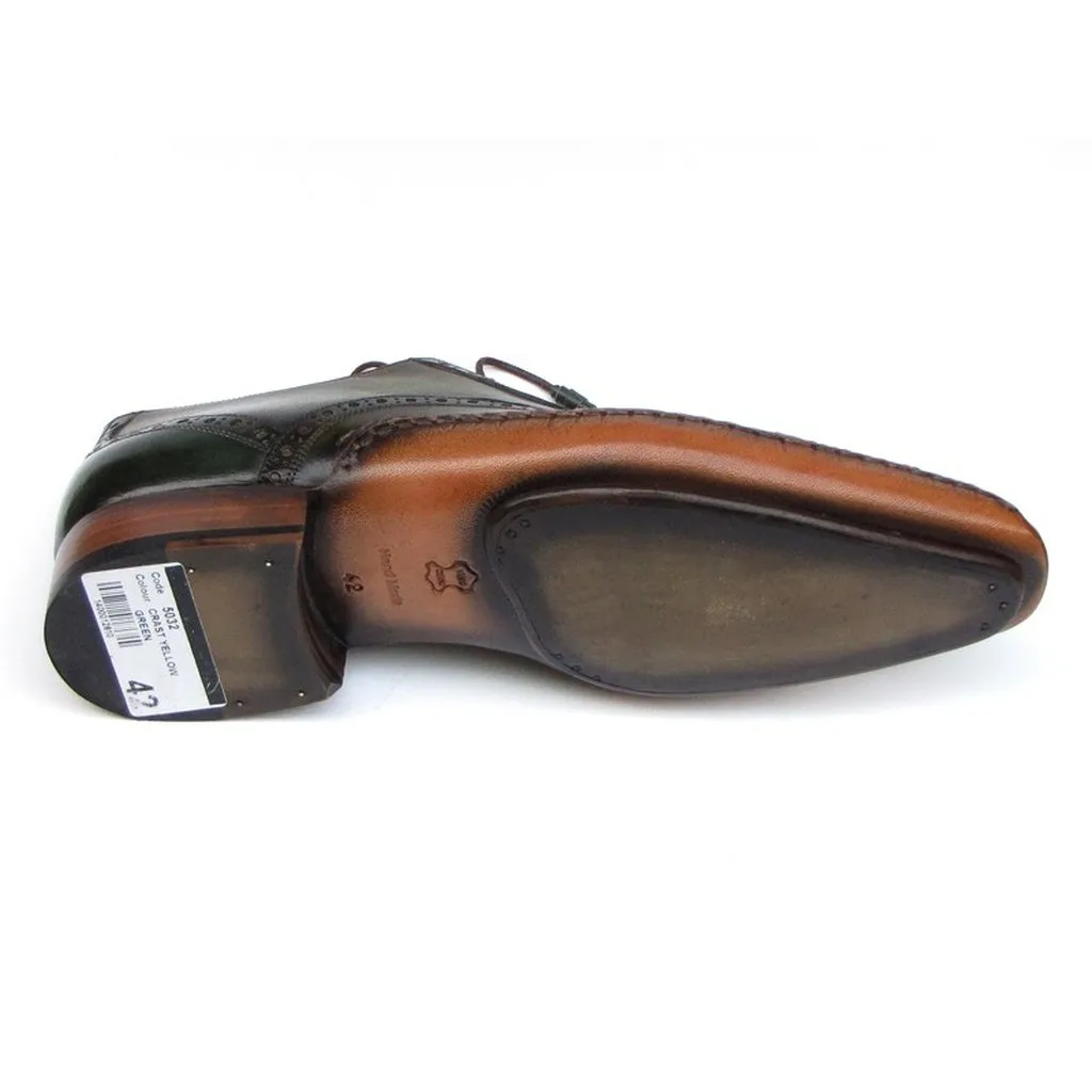 Paul Parkman Men's Side Handsewn Captoe Oxfords Green (ID#5032-GREEN)