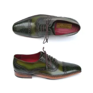 Paul Parkman Men's Side Handsewn Captoe Oxfords Green (ID#5032-GREEN)