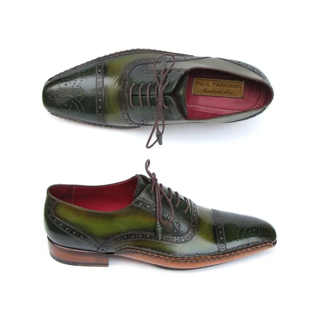 Paul Parkman Men's Side Handsewn Captoe Oxfords Green (ID#5032-GREEN)