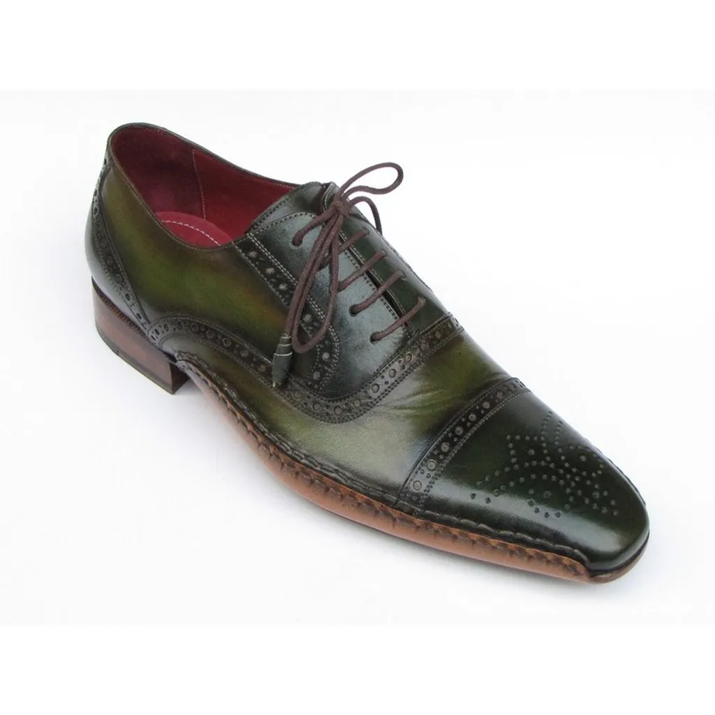 Paul Parkman Men's Side Handsewn Captoe Oxfords Green (ID#5032-GREEN)