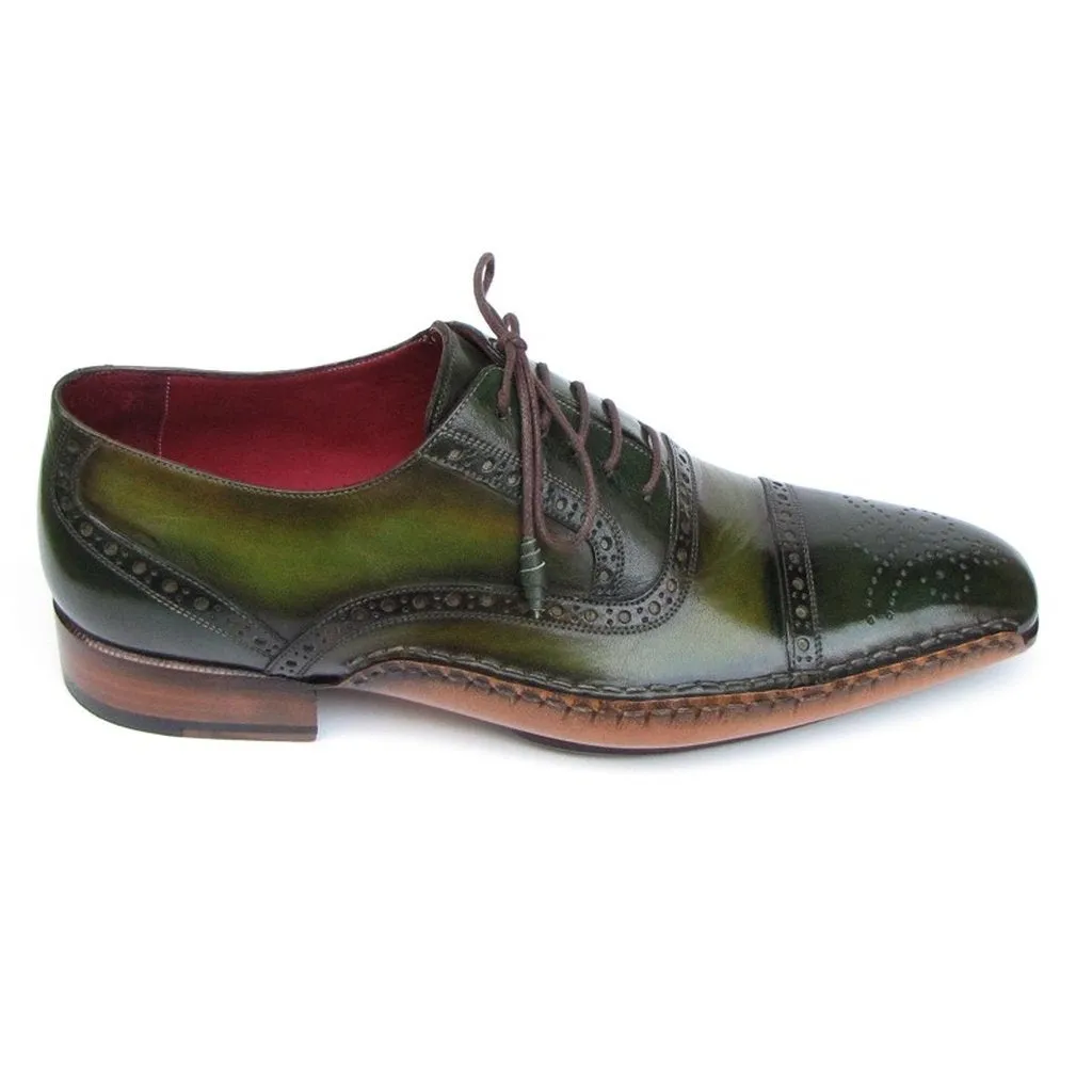 Paul Parkman Men's Side Handsewn Captoe Oxfords Green (ID#5032-GREEN)