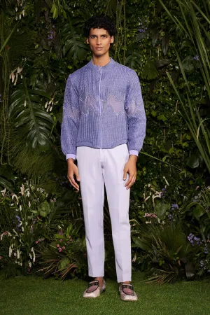 Periwinkle Ripplet Stripe-knit Bomber