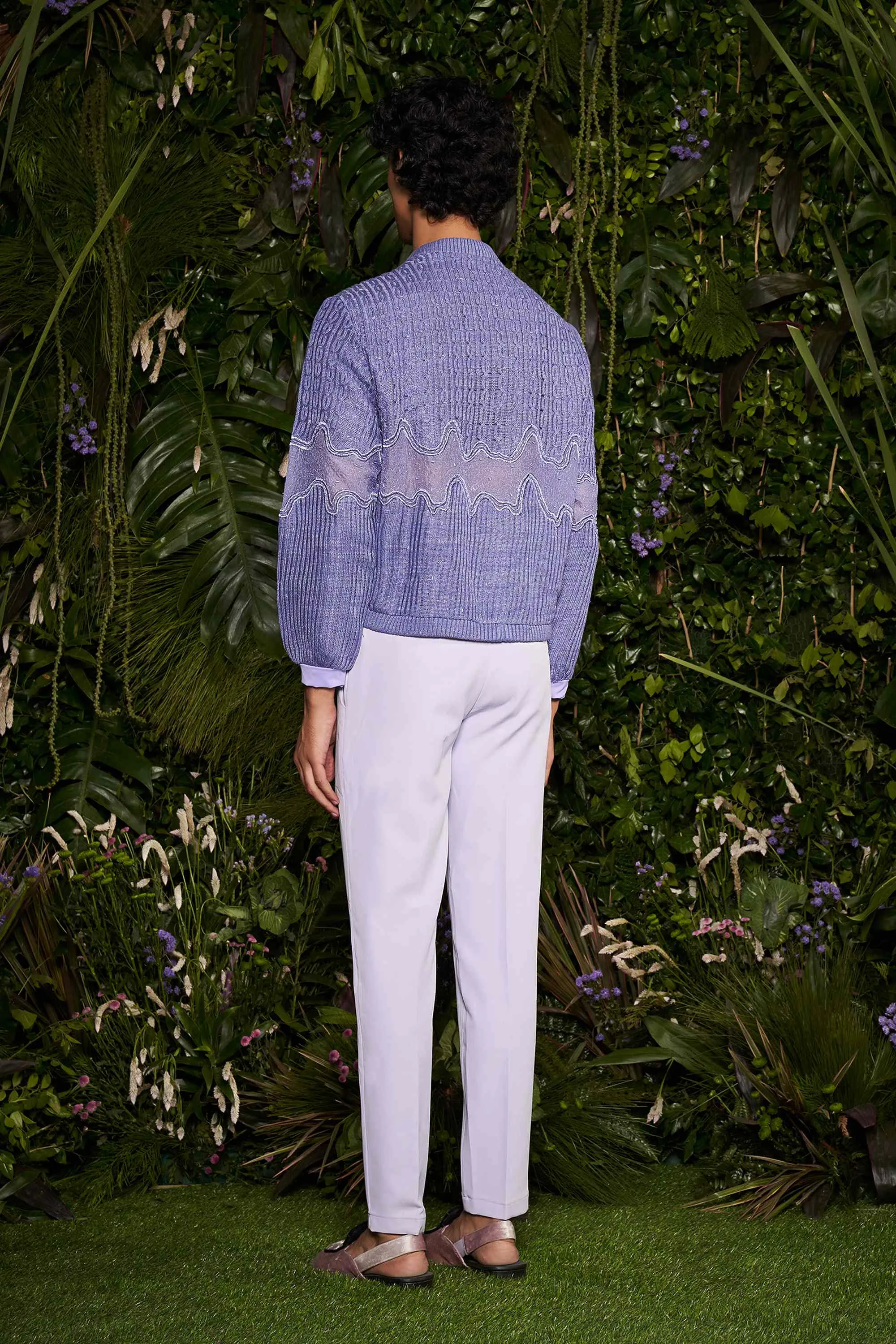 Periwinkle Ripplet Stripe-knit Bomber