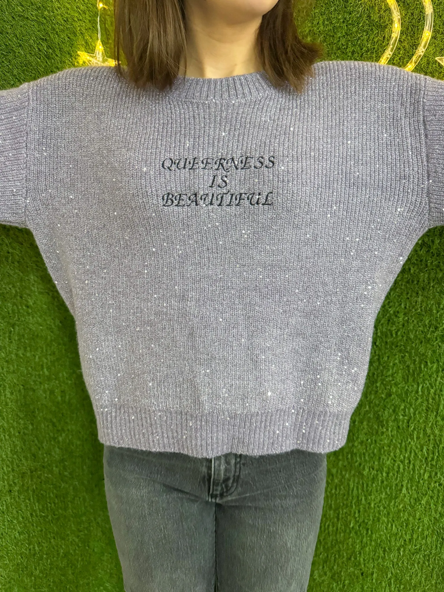 Queerness is Beautiful Sparkly Cropped Sweater 2XL