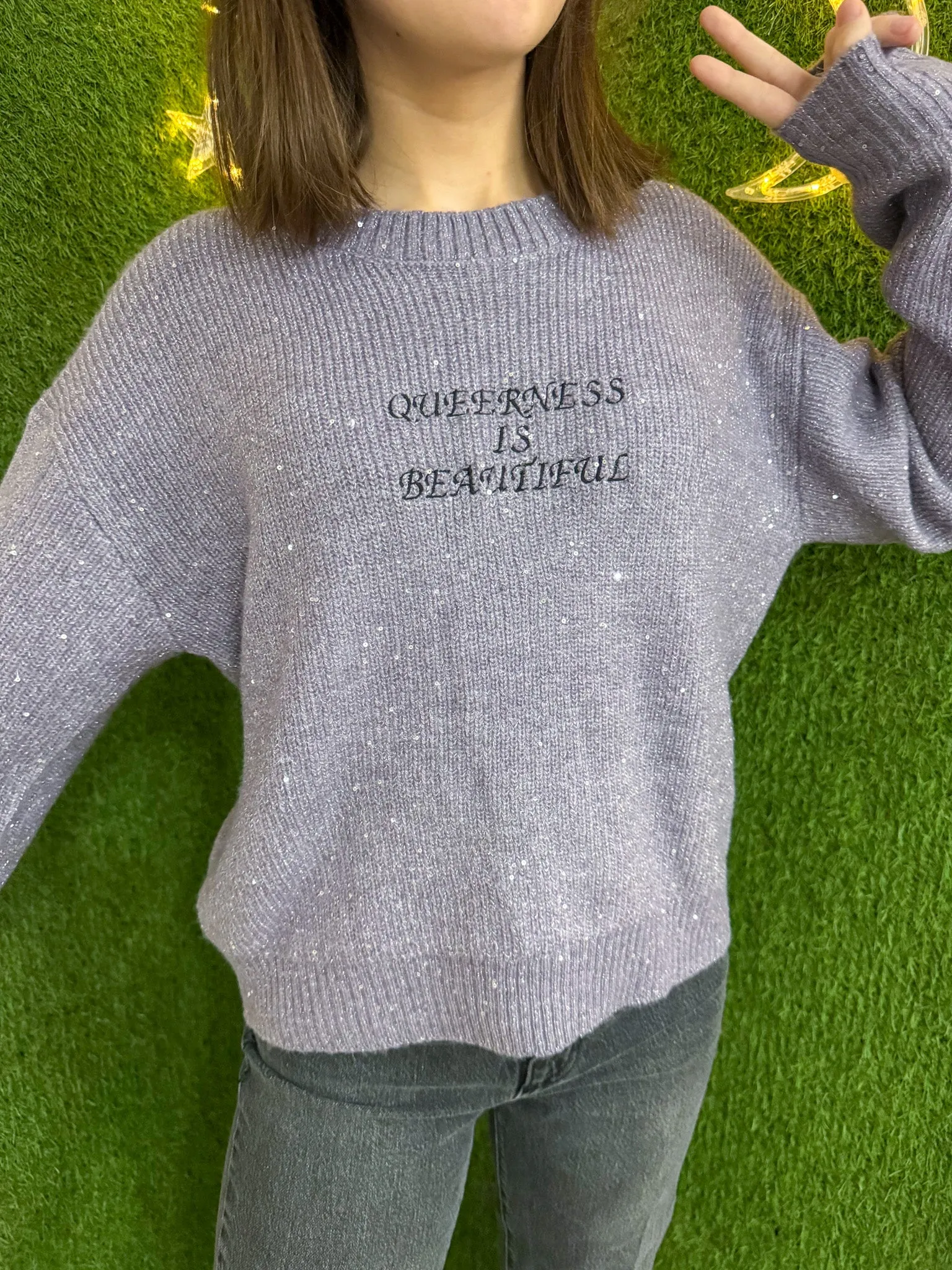 Queerness is Beautiful Sparkly Cropped Sweater 2XL