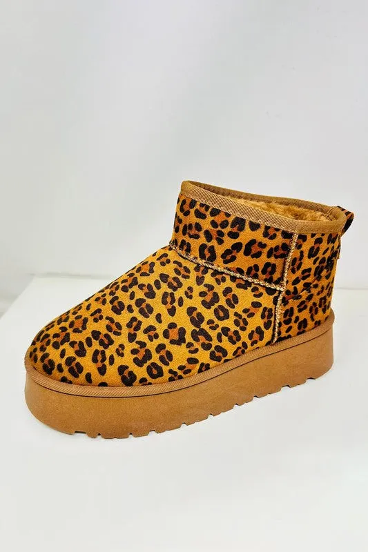 Ready, Set, Stroll Leopard Suede Round Toe Platform Booties