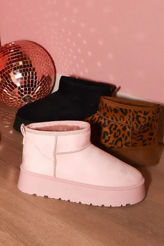 Ready, Set, Stroll Leopard Suede Round Toe Platform Booties