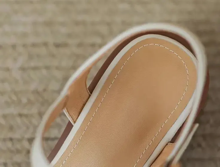 Retro Style Buckle Closure Leather Sandals For Women
