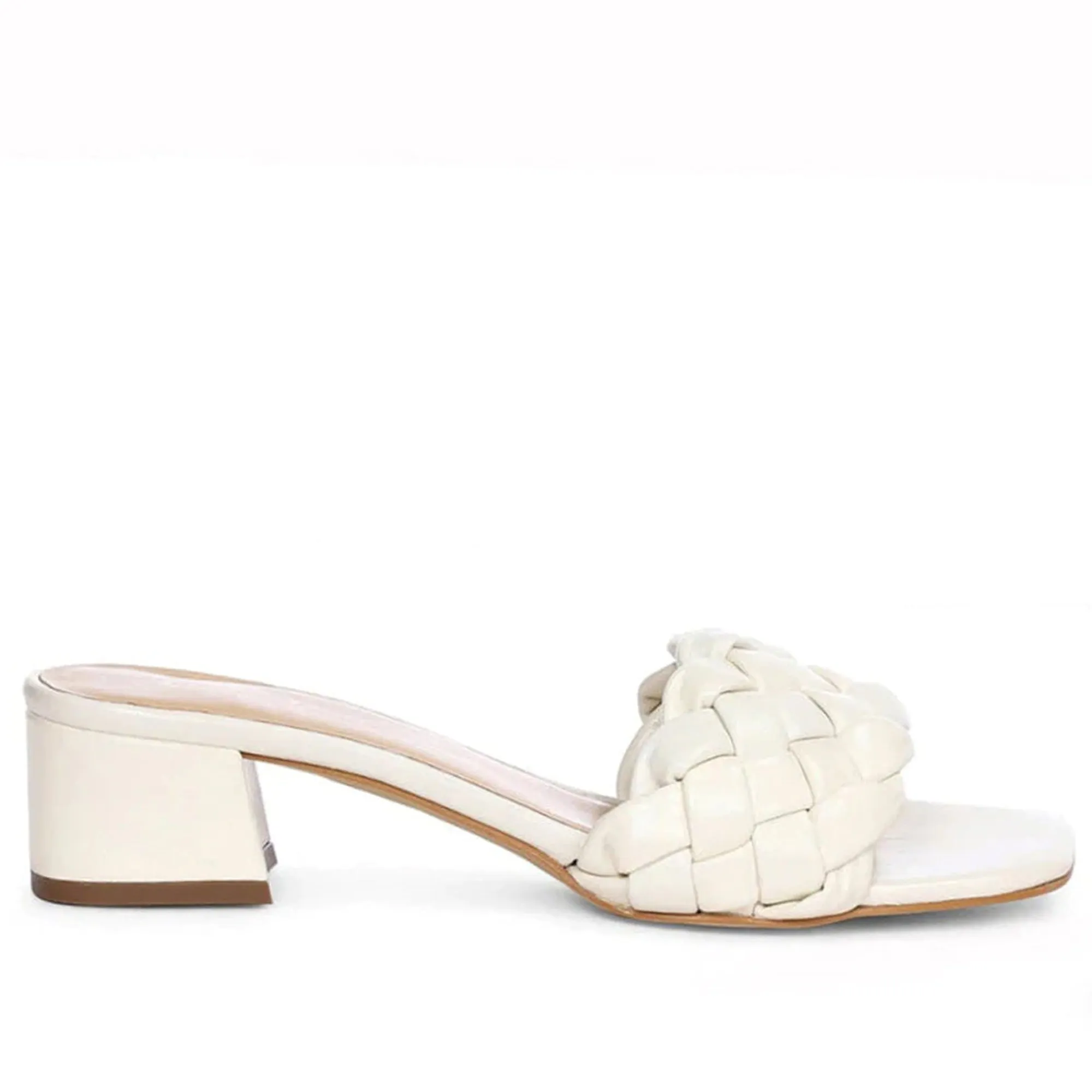 Saint Kate White Woven Leather Block Heel Mules