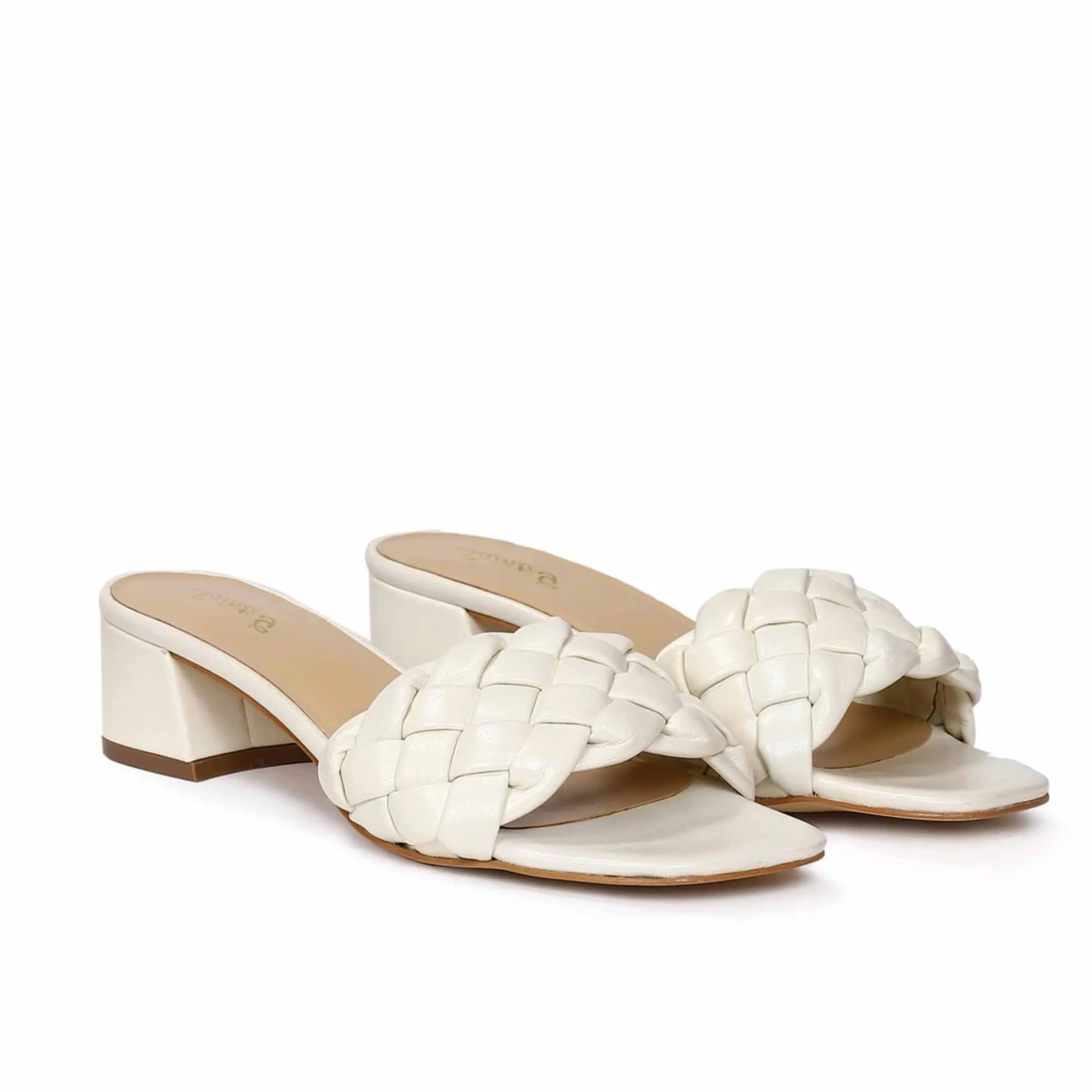 Saint Kate White Woven Leather Block Heel Mules