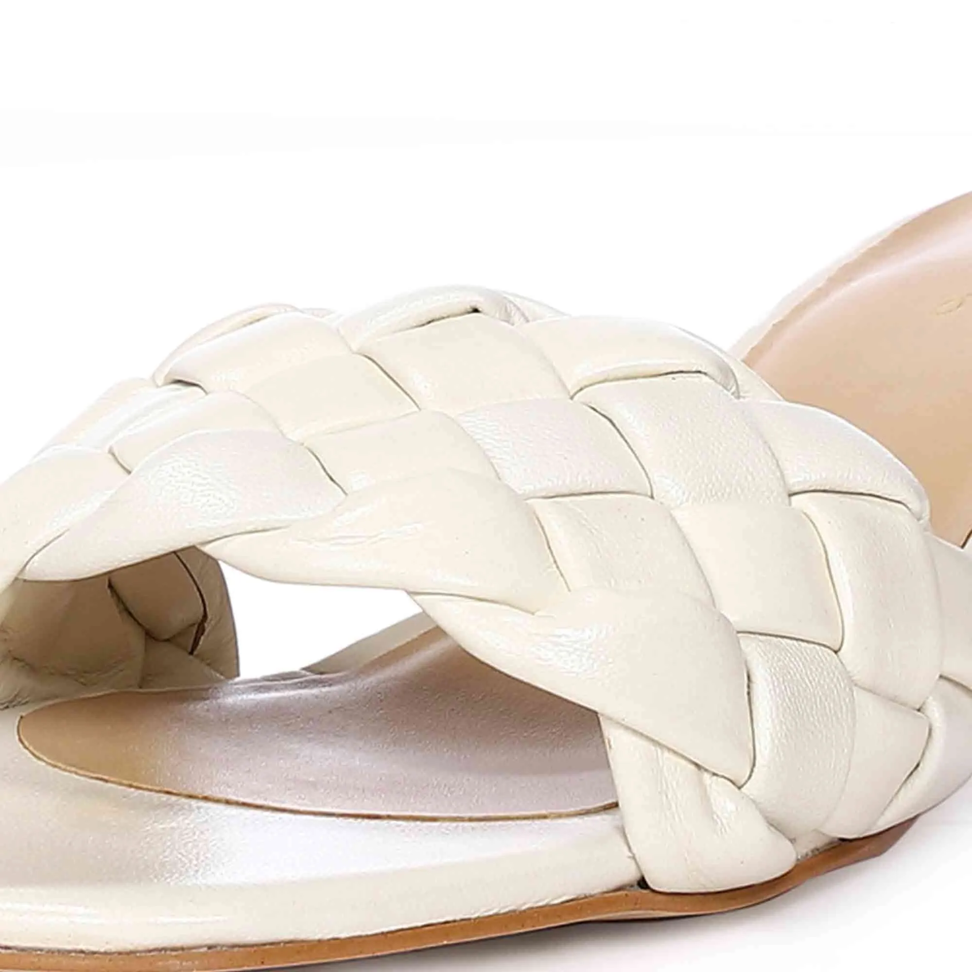 Saint Kate White Woven Leather Block Heel Mules
