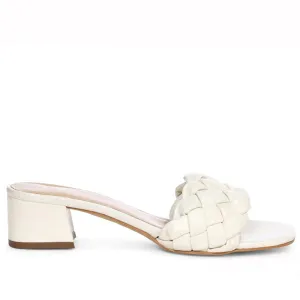 Saint Kate White Woven Leather Block Heel Mules