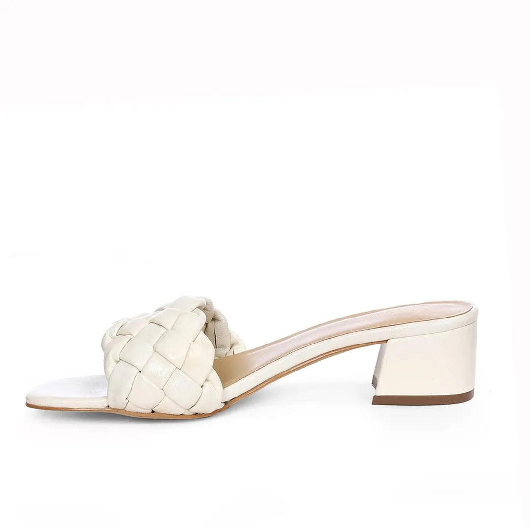 Saint Kate White Woven Leather Block Heel Mules
