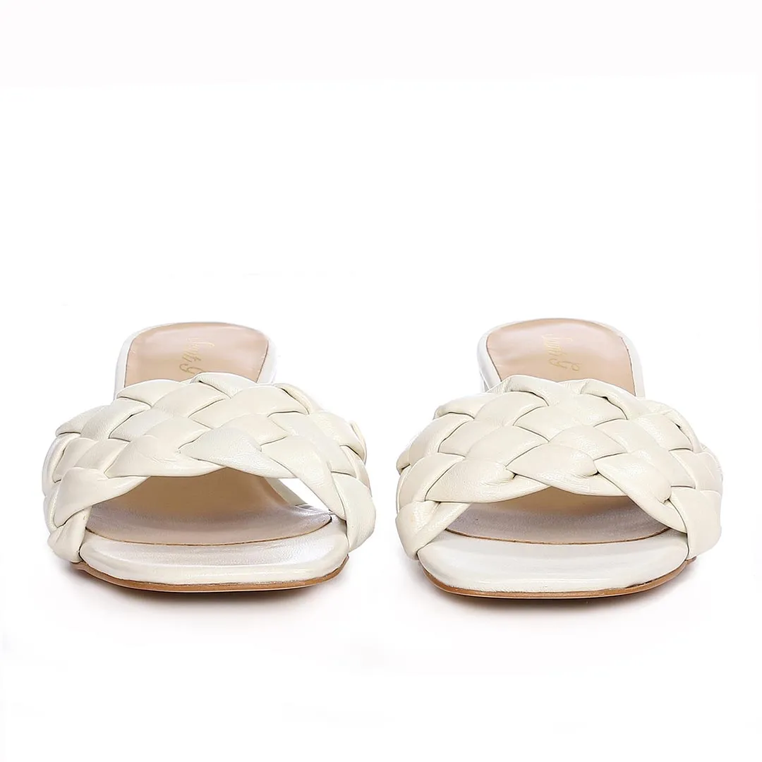 Saint Kate White Woven Leather Block Heel Mules