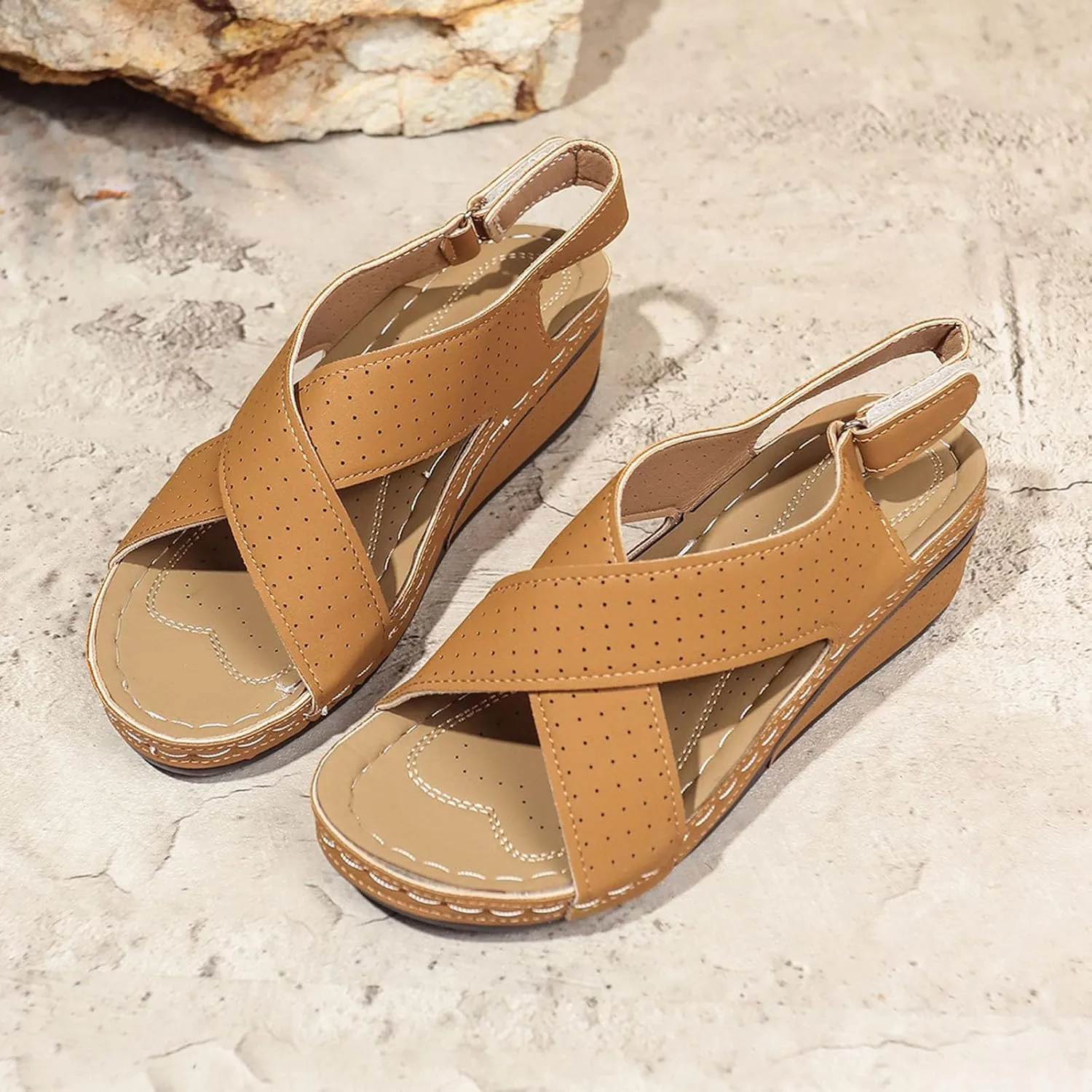Sandals Women's Shoes Plantar Fasciitis Comfort Wedge Open Toe Ankle Strap Wide Fit Cushion Sandals Women