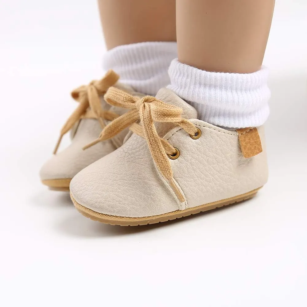 SOFMUO Baby Boys Girls Lace Up Leather Sneakers Soft Rubber Sole Infant Moccasins Newborn Oxford Loafers Anti-Slip Toddler Wedding Uniform Dress Shoes