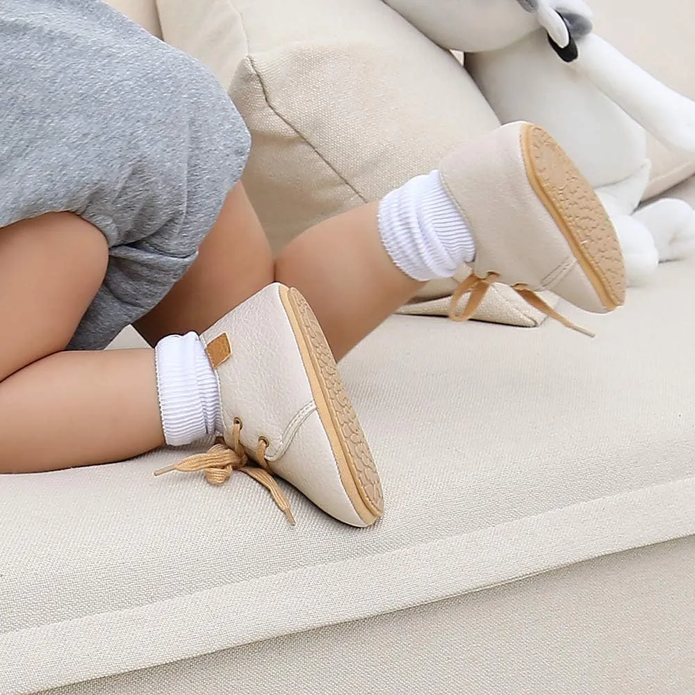 SOFMUO Baby Boys Girls Lace Up Leather Sneakers Soft Rubber Sole Infant Moccasins Newborn Oxford Loafers Anti-Slip Toddler Wedding Uniform Dress Shoes