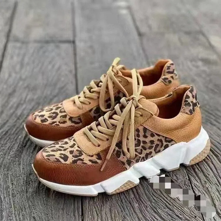 Spring Trendy Sneaker Women Leopard Print Ladies Lace Up Casual Shoes