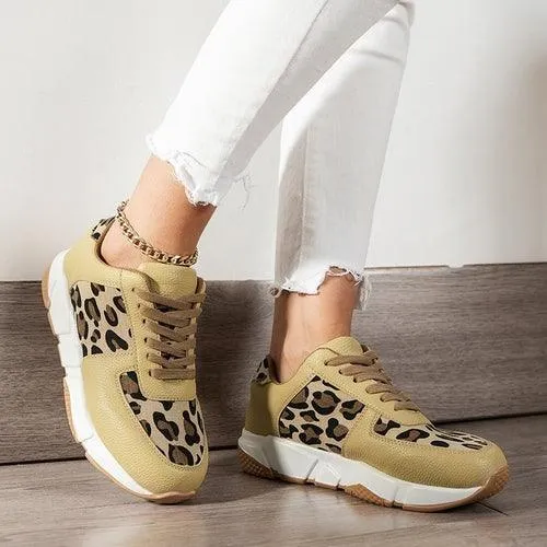 Spring Trendy Sneaker Women Leopard Print Ladies Lace Up Casual Shoes