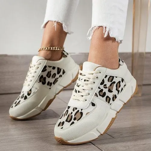 Spring Trendy Sneaker Women Leopard Print Ladies Lace Up Casual Shoes