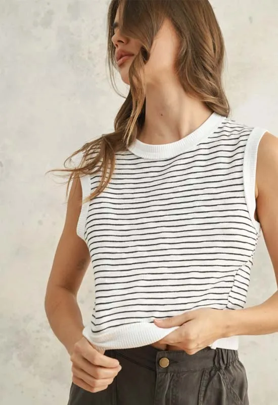 Striped Sleeveless Top - Black
