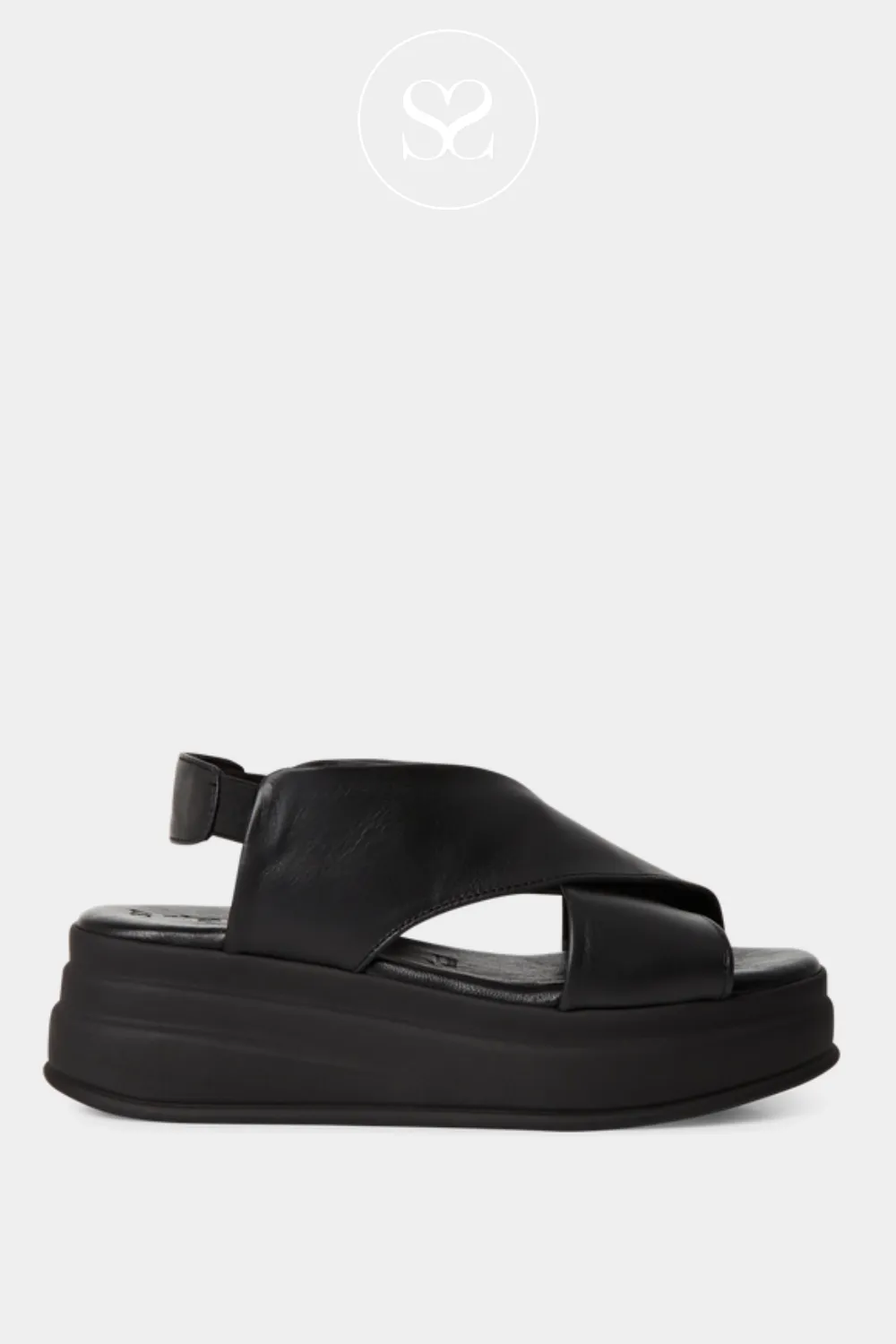 TAMARIS 1-28303-44 BLACK LEATHER THICK STRAP WEDGE SANDALS