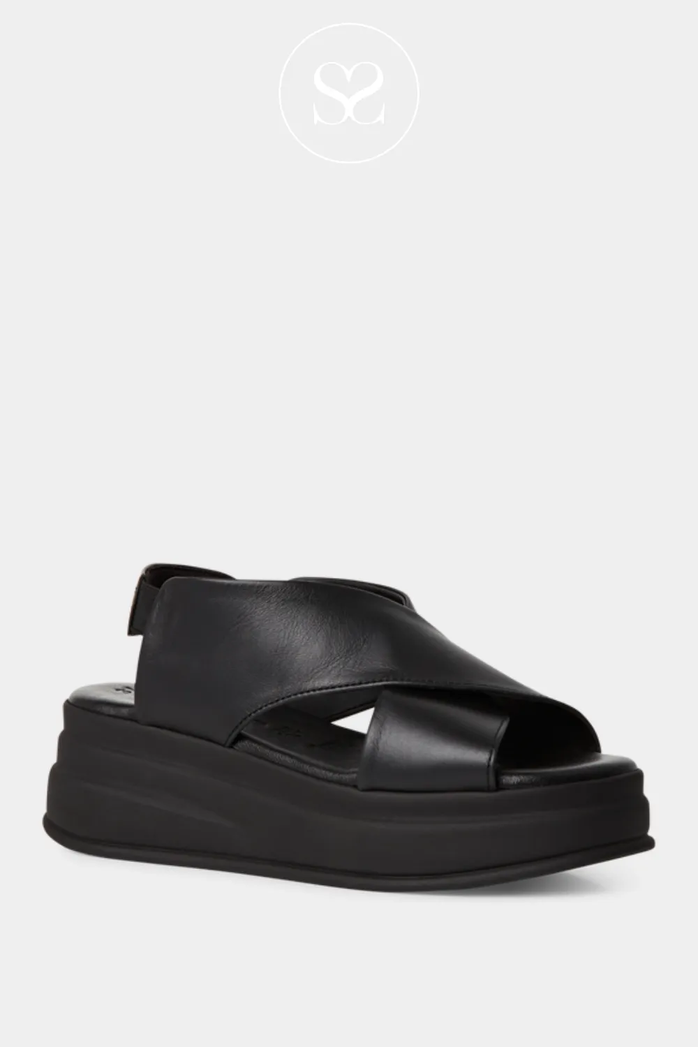 TAMARIS 1-28303-44 BLACK LEATHER THICK STRAP WEDGE SANDALS