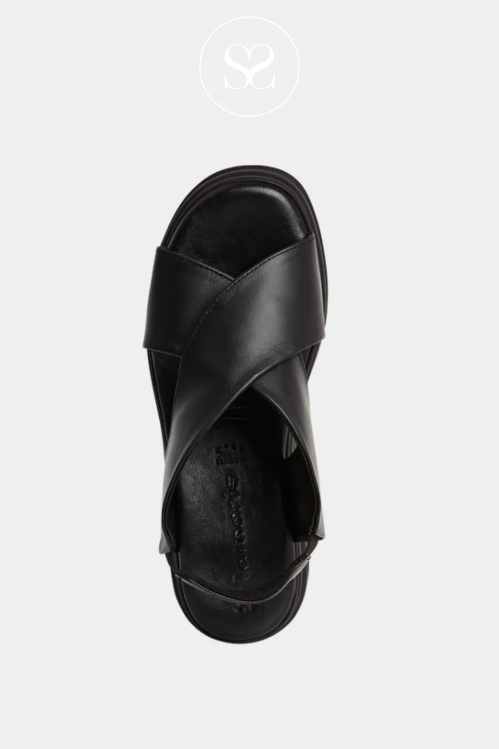 TAMARIS 1-28303-44 BLACK LEATHER THICK STRAP WEDGE SANDALS