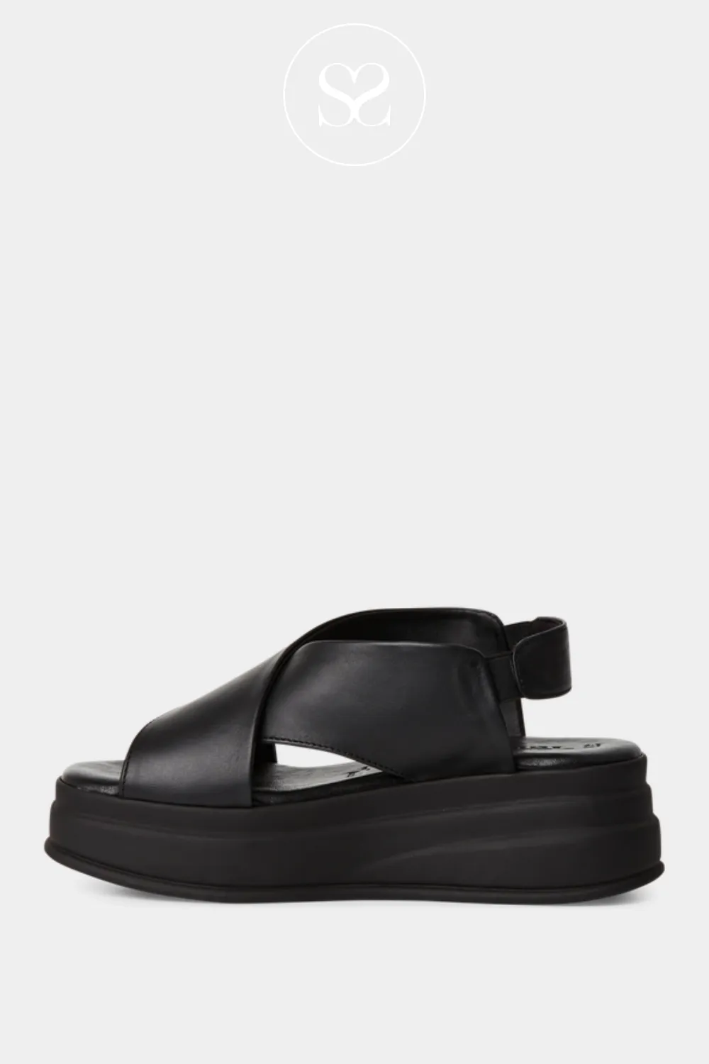 TAMARIS 1-28303-44 BLACK LEATHER THICK STRAP WEDGE SANDALS