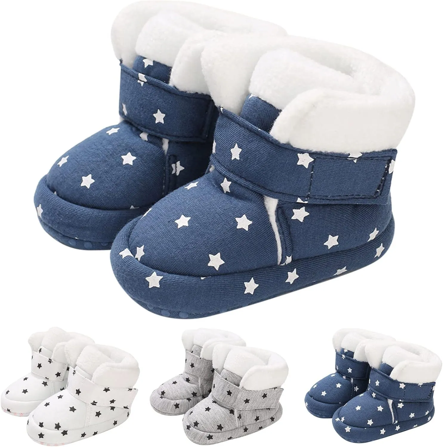 Toddler Baby Shoes Fleece Warm Wool Boots Fashion High Top Star Printing Non Slip Hook Loop Nude Boots