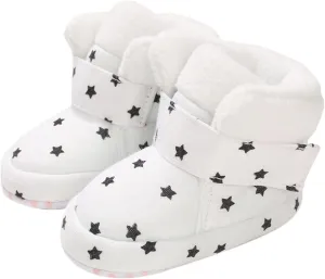 Toddler Baby Shoes Fleece Warm Wool Boots Fashion High Top Star Printing Non Slip Hook Loop Nude Boots