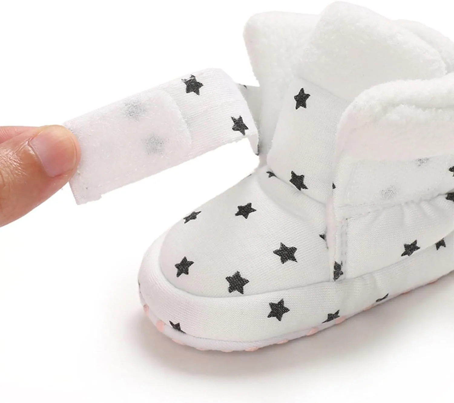 Toddler Baby Shoes Fleece Warm Wool Boots Fashion High Top Star Printing Non Slip Hook Loop Nude Boots